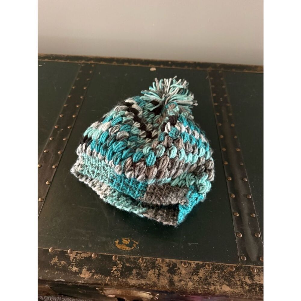 Women Blue Multicolor Crochet Handmade Cute Beanie New Headpiece